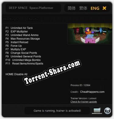 Трейнер для DEEP SPACE  Space-Platformer [v1.0.8]