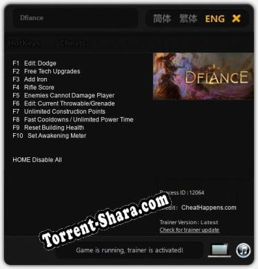 Трейнер для Dfiance [v1.0.2]