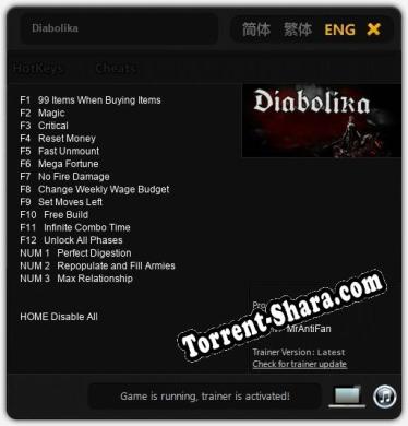 Трейнер для Diabolika [v1.0.5]