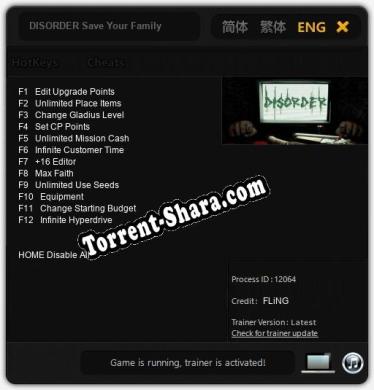DISORDER Save Your Family: ТРЕЙНЕР И ЧИТЫ (V1.0.64)