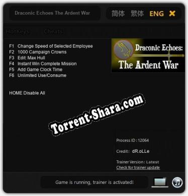 Трейнер для Draconic Echoes The Ardent War [v1.0.9]