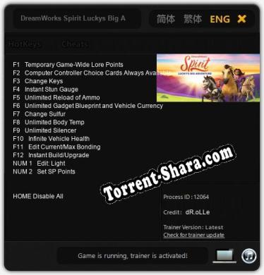 Трейнер для DreamWorks Spirit Luckys Big Adventure [v1.0.6]