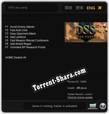 DSS war party: Трейнер +7 [v1.8]