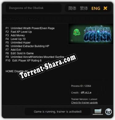 Dungeons of the Obelisk: Трейнер +10 [v1.1]