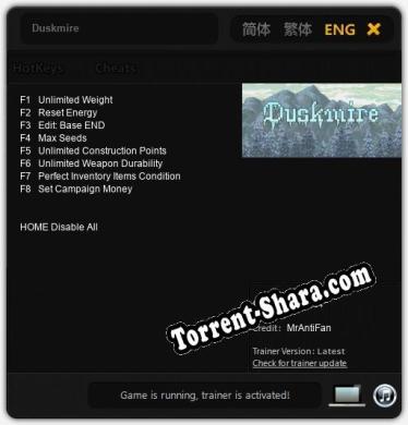 Трейнер для Duskmire [v1.0.7]