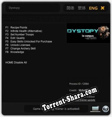 Трейнер для Dystopy [v1.0.3]