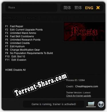 Трейнер для Ruza [v1.0.1]