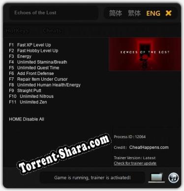Echoes of the Lost: ТРЕЙНЕР И ЧИТЫ (V1.0.69)