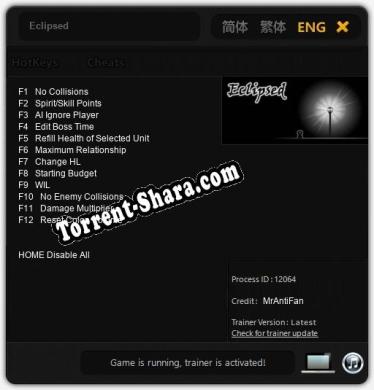 Eclipsed: Читы, Трейнер +12 [MrAntiFan]