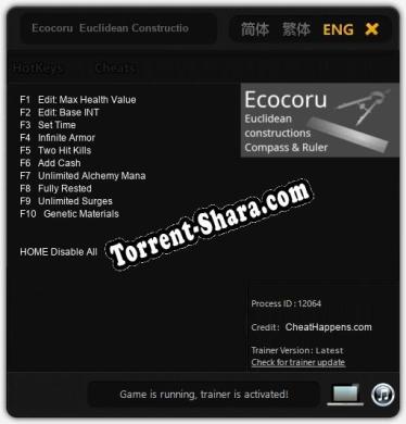 Ecocoru  Euclidean Constructions -- Compass  Ruler: ТРЕЙНЕР И ЧИТЫ (V1.0.59)