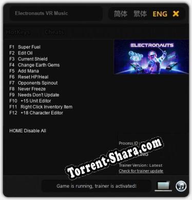 Electronauts VR Music: Трейнер +12 [v1.3]