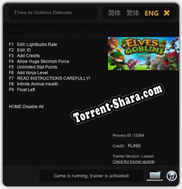 Трейнер для Elves vs Goblins Defender [v1.0.3]