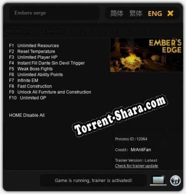 Embers verge: Трейнер +10 [v1.2]
