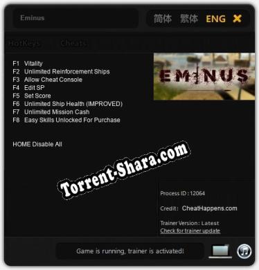 Трейнер для Eminus [v1.0.4]