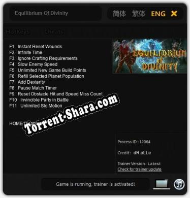 Трейнер для Equilibrium Of Divinity [v1.0.8]