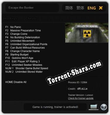 Трейнер для Escape the Bunker [v1.0.2]