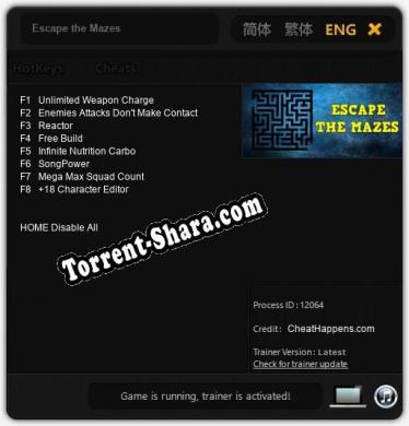 Escape the Mazes: ТРЕЙНЕР И ЧИТЫ (V1.0.94)