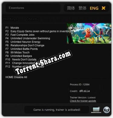 Essentures: Трейнер +12 [v1.2]