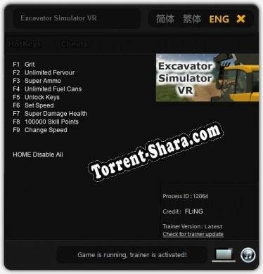 Excavator Simulator VR: Читы, Трейнер +9 [FLiNG]