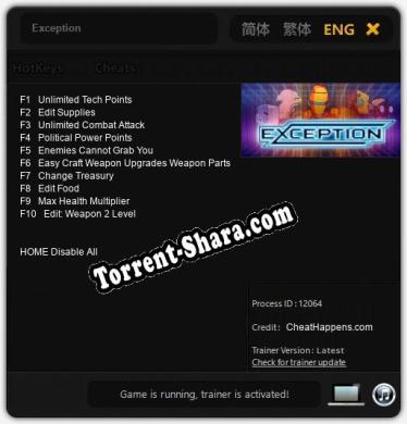 Exception: Читы, Трейнер +10 [CheatHappens.com]