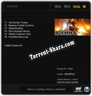 EXOCIDE: Трейнер +6 [v1.2]