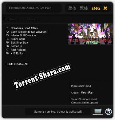 Трейнер для Exterminate Zombies Get Paid [v1.0.4]