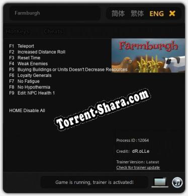 Farmburgh: Трейнер +9 [v1.3]