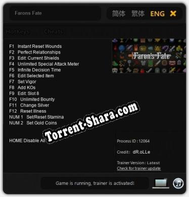 Трейнер для Farons Fate [v1.0.2]
