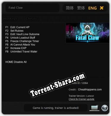 Fatal Claw: Читы, Трейнер +8 [CheatHappens.com]