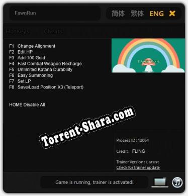 Трейнер для FawnRun [v1.0.6]