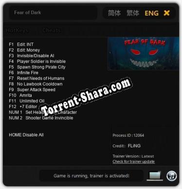Fear of Dark: Трейнер +14 [v1.5]