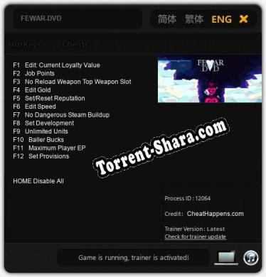 FEWAR-DVD: Трейнер +12 [v1.2]