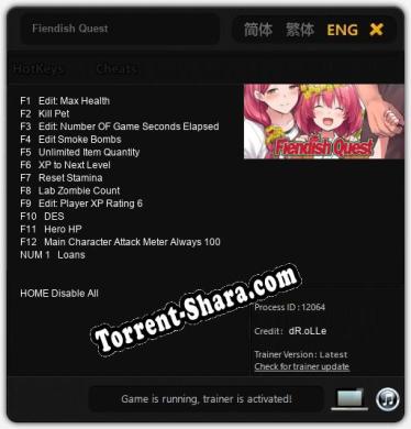 Трейнер для Fiendish Quest [v1.0.9]