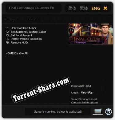 Final Cut Homage Collectors Edition: Читы, Трейнер +5 [MrAntiFan]