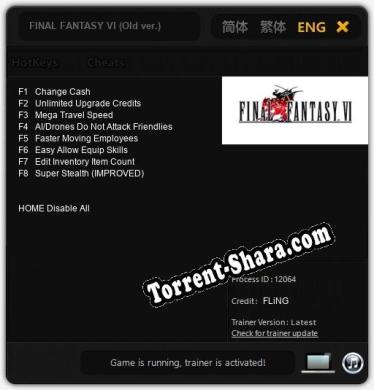 Трейнер для FINAL FANTASY VI (Old ver.) [v1.0.9]
