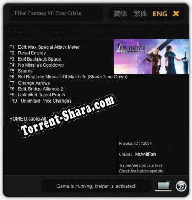 Final Fantasy VII Ever Crisis: ТРЕЙНЕР И ЧИТЫ (V1.0.89)