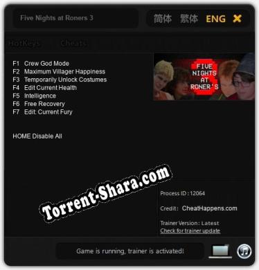 Трейнер для Five Nights at Roners 3 [v1.0.8]
