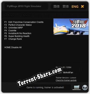 Трейнер для FlyWings 2018 Flight Simulator [v1.0.2]