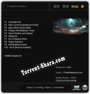 Forgotten Depths: ТРЕЙНЕР И ЧИТЫ (V1.0.76)