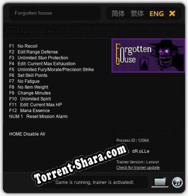 Forgotten house: Трейнер +13 [v1.3]