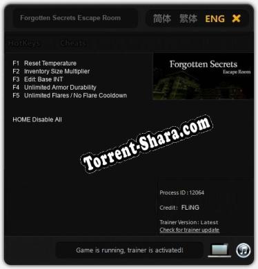 Трейнер для Forgotten Secrets Escape Room [v1.0.9]