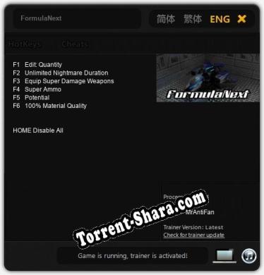 FormulaNext: Читы, Трейнер +6 [MrAntiFan]