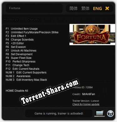 Fortuna: Трейнер +15 [v1.8]