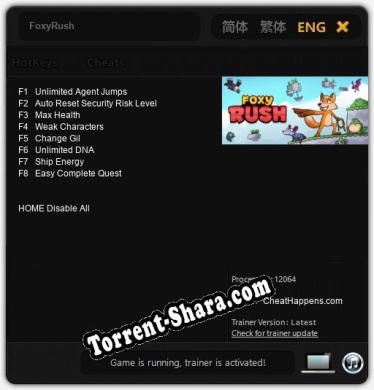FoxyRush: Трейнер +8 [v1.4]