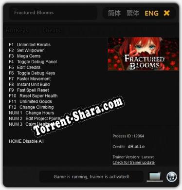 Fractured Blooms: ТРЕЙНЕР И ЧИТЫ (V1.0.36)