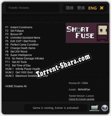 Frantic Oceans: ТРЕЙНЕР И ЧИТЫ (V1.0.81)