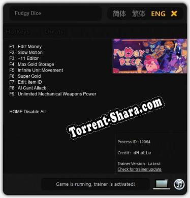 Трейнер для Fudgy Dice [v1.0.1]