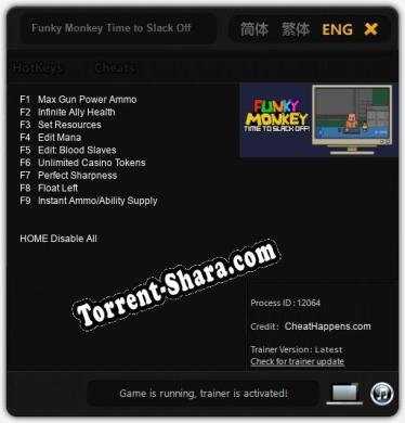 Трейнер для Funky Monkey Time to Slack Off [v1.0.5]