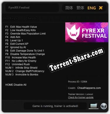 Трейнер для FyreXR Festival [v1.0.4]