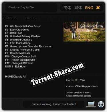Трейнер для Glorious Day to Die [v1.0.1]